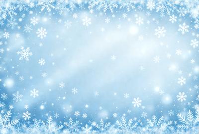 The primary subject of the image is a snowy background with a blue tint. The setting is a winter scene, likely representing a snowy landscape. The visual style is a digital art or illustration, as the snowflakes are depicted in a detailed and artistic manner. The colors and mood of the image are predominantly blue and cold, creating a sense of winter and chilly atmosphere.
